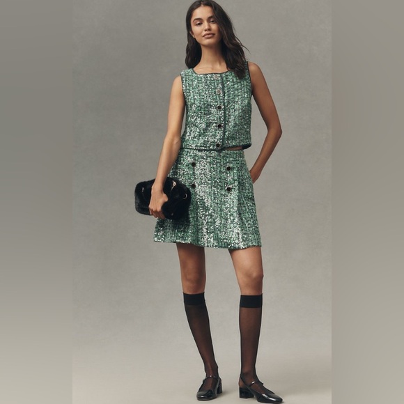 NWT Anthropologie Maeve Sequin Tweed Mini Skirt, sz XS - Picture 5 of 5